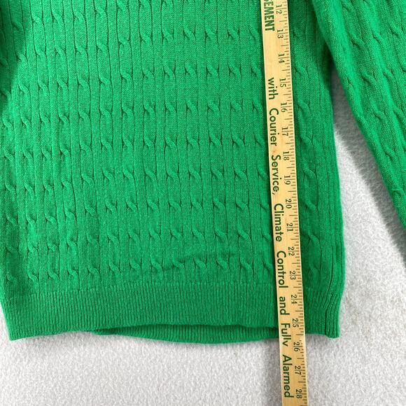 TALBOTS Sweater M Lambswool Blend Cable Ribbed Jumper Button Shoulder Green - Picture 9 of 11